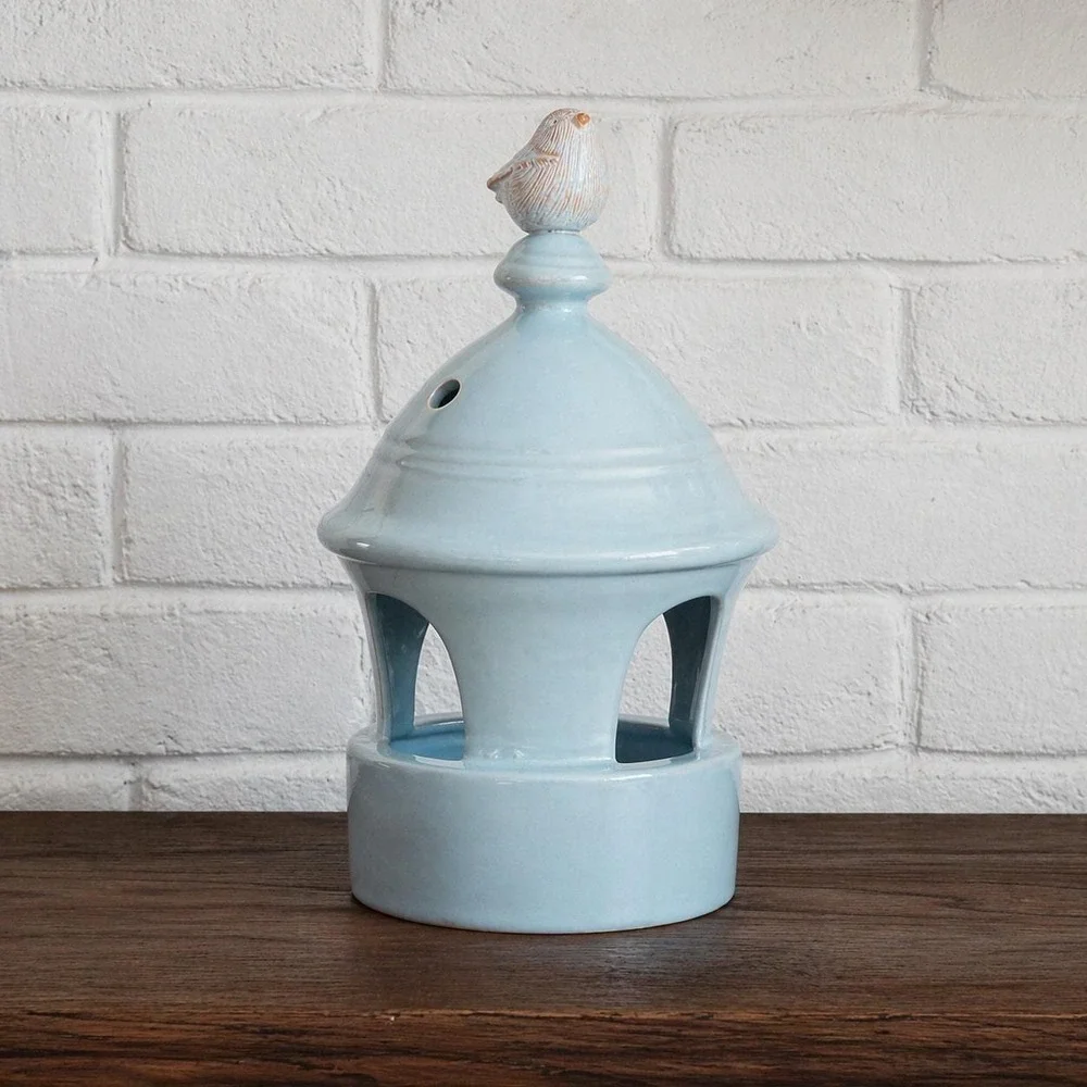 Marjolein Bastin Hallmark License Ceramic Bird Feeder Blue Glaze MB Mark Signed